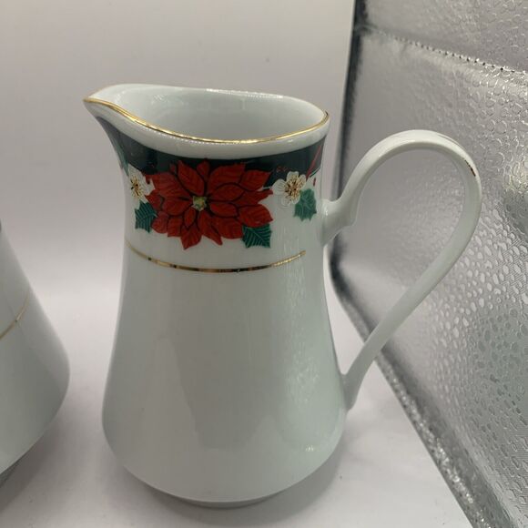 Vintage Tienshan Deck The Halls Christmas China Cream and Sugar Set - Picture 3 of 9